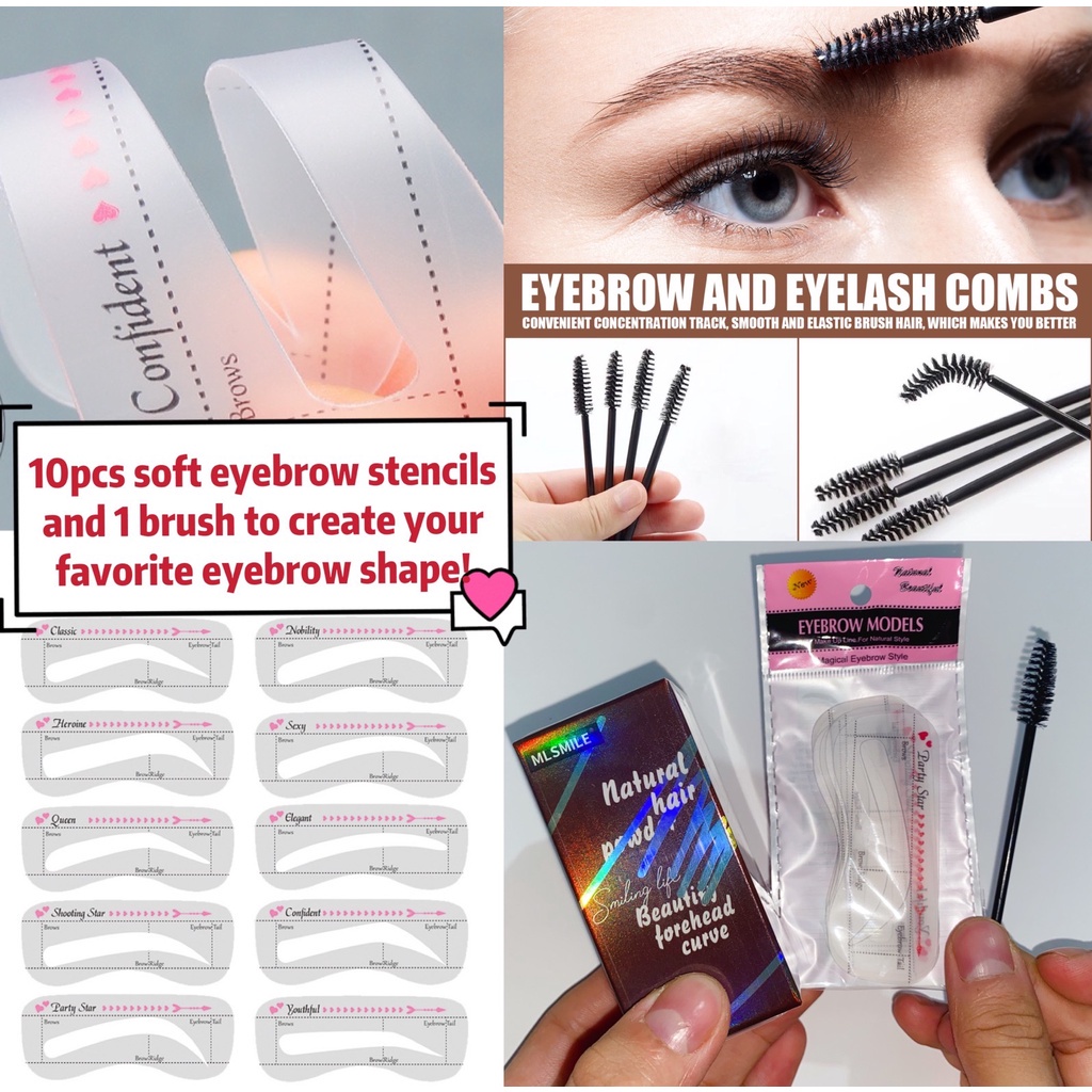HUAQING Bộ Khuôn In Lông Mày Một Bước Kháng Nước Lâu Trôi Kèm 10 Thẻ Có Thể Tái Sử Dụng