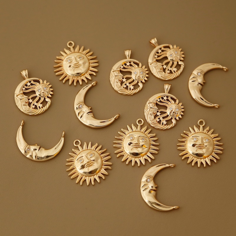 Mặt Dây Chuyền Mạ Vàng  Hình Mặt Trăng / Mặt Trời Phong Cách Vintage