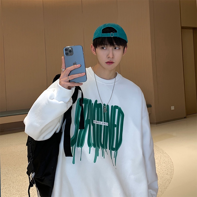 Áo Sweater Tay Dài Cổ Tròn Dáng Rộng Phong Cách Hip Hop Hàn Quốc Thời Trang Cho Cặp Đôi