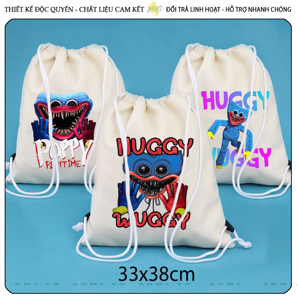 BALO MINI Poppy Playtime Huggy Wuggy AOMIVN DÂY RÚT ĐEO VAI 33x38cm NHỎ XINH UNISEX CHẤT CANVAS CUTE TIỆN ÍCH DU LỊCH