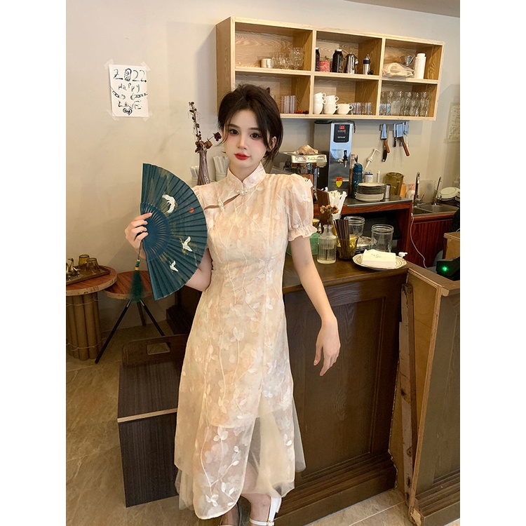 Đầm Sườn Xám Xẻ Tà Dáng Ôm Phong Cách Trung Hoa Sang Trọng