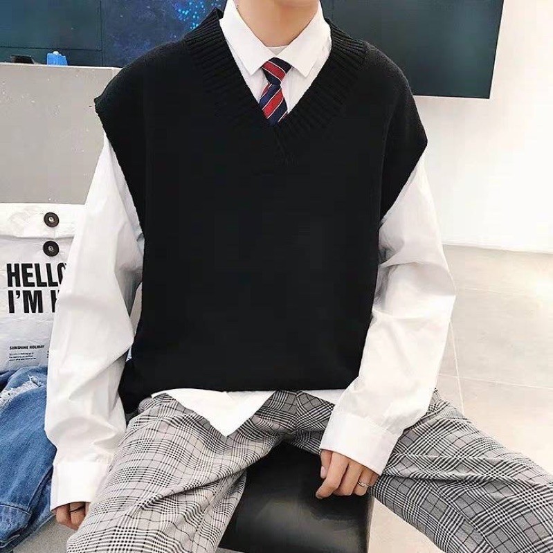 Áo gile trơn cổ v 4 mùa