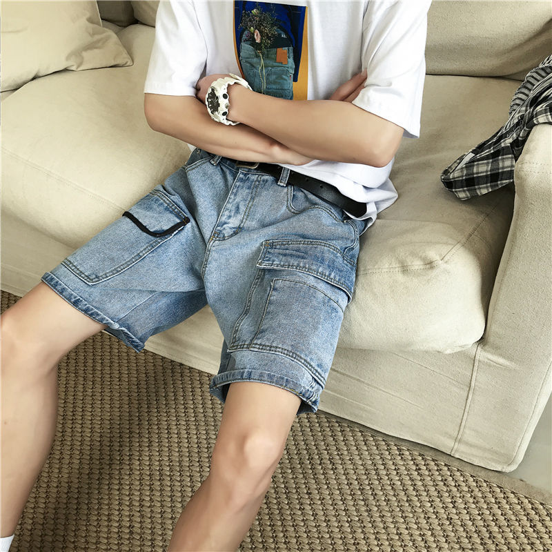 Quần jean dài dáng rộng phối túi thời trang mùa hè 2 màu sắc size S-3XL cho nam