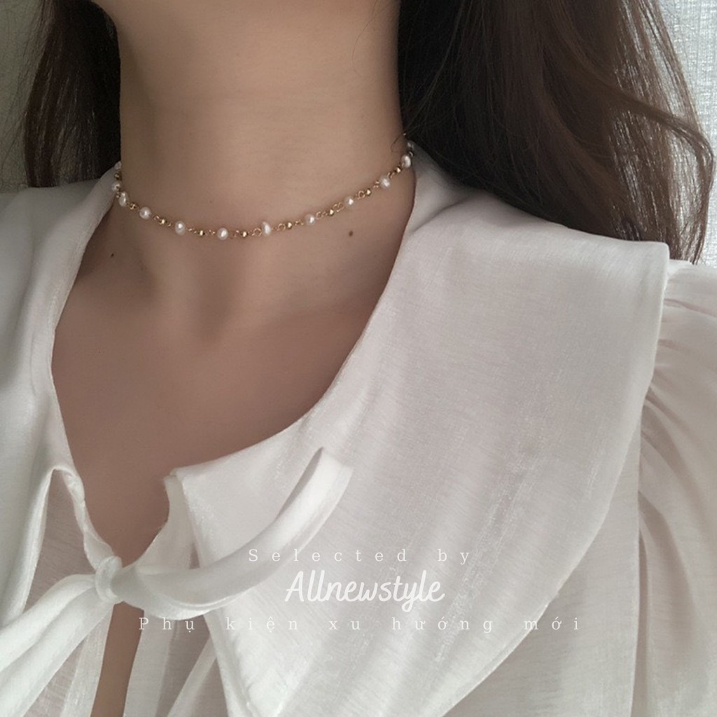 Vòng tay &amp; vòng cổ thép chuỗi hạt ngọc trai nuôi nhân tạo Allnewstyle