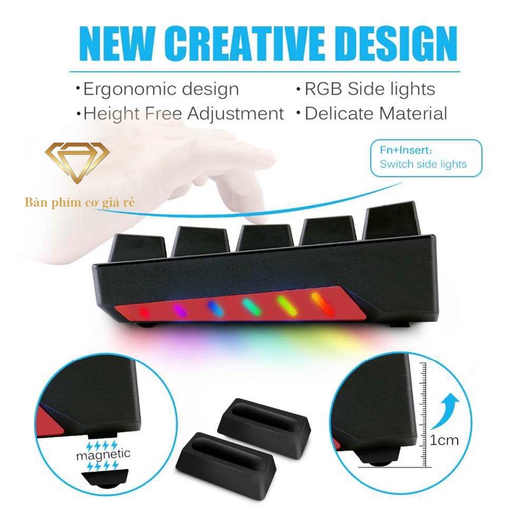 HOTSWAP Bàn phím cơ Royal Kludge RK71 RGB không dây mini 71 phím , kết nối Wireless 2.4Ghz - Bluetooth 5.1 - Cáp Type C