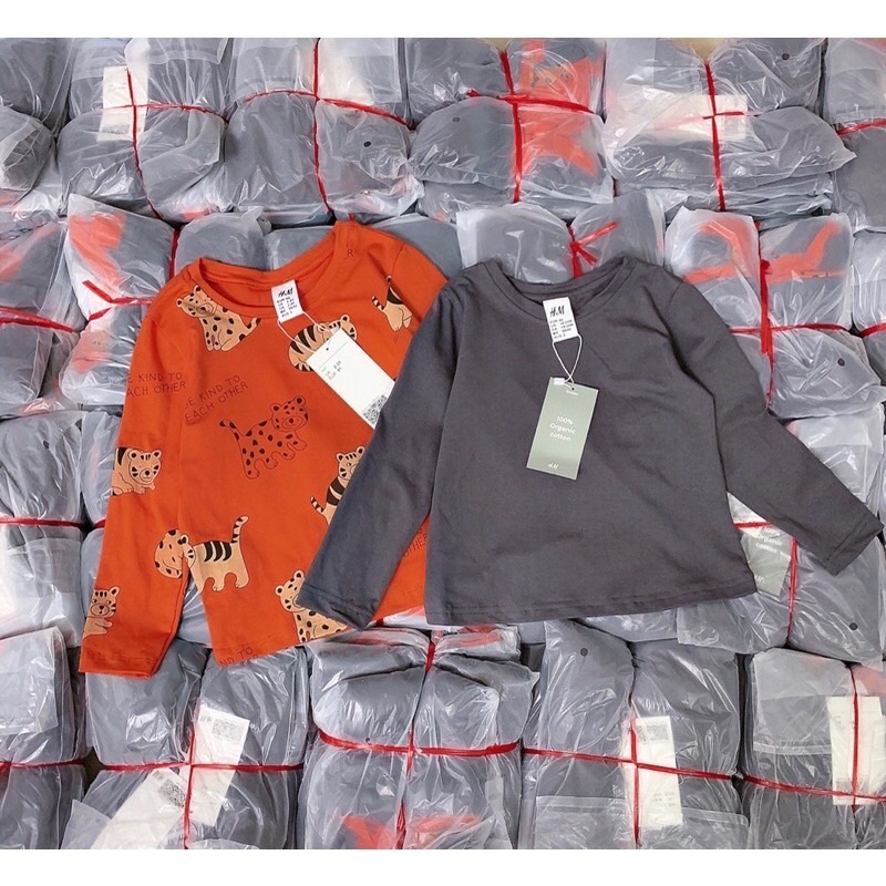 Set 2 áo cotton hm dài tay cho bé trai
