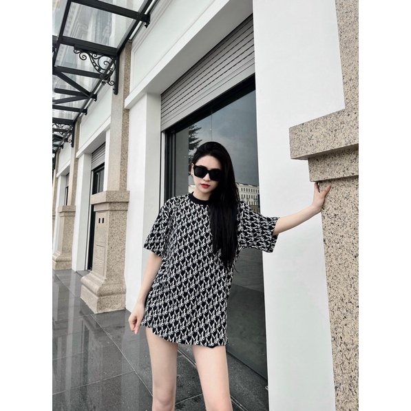Áo phông tim đỏ Monogram 2  họa tiết in kín BIGOMALL - Áo thun tay lỡ unisex Freesize Form Rộng 65kg