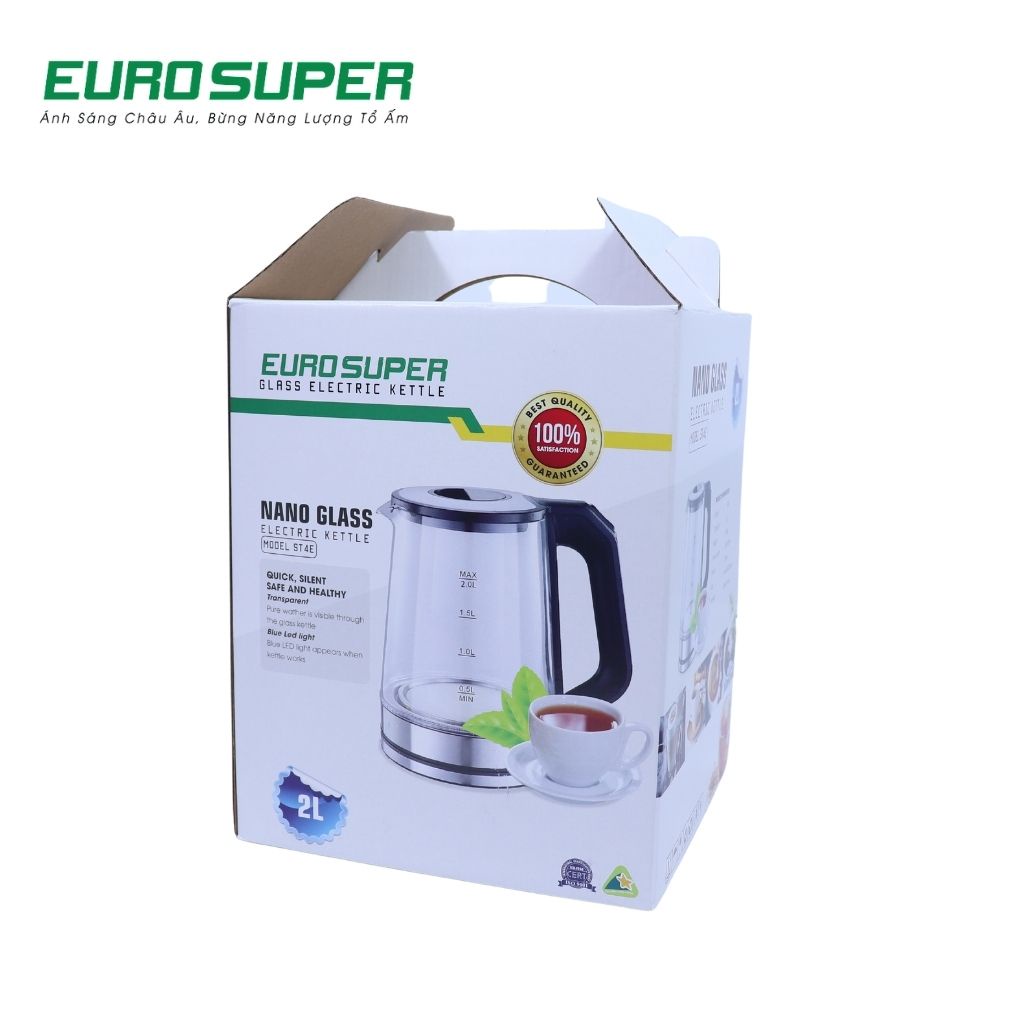 Ấm Đun Nước Siêu Tốc EUROSUPER Bình Siêu Tốc Thủy Tinh Cao Cấp Chịu Nhiệt Tốt 2L ST4E ES