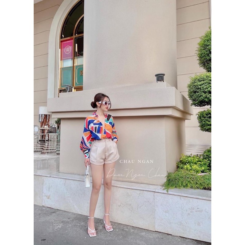 SNU118 - SET NỮ ÁO SƠ MI SẮC MÀU MIX SOOC BE