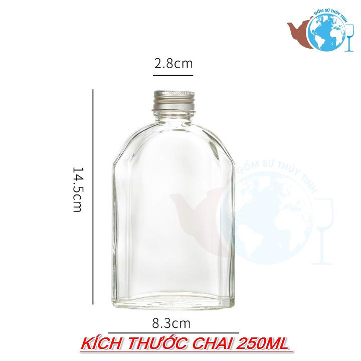 Chai thủy tinh kiểu dáng dẹp nắp nhôm 250ml - chai thủy tinh đựng thực phẩm nắp nhôm