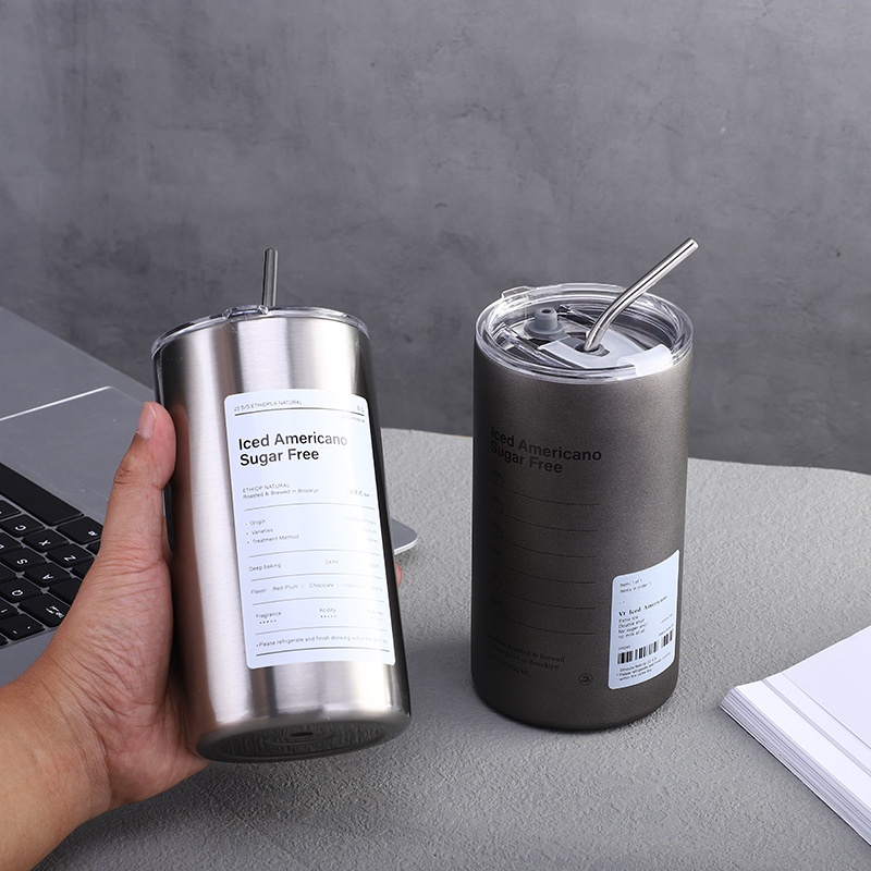 Bình ly giữ nhiệt ICED AMERICANO tặng kèm ống hút  Ráp dung tích 650ml, chất liệu thép cao cấp không gỉ giữ nhiệt