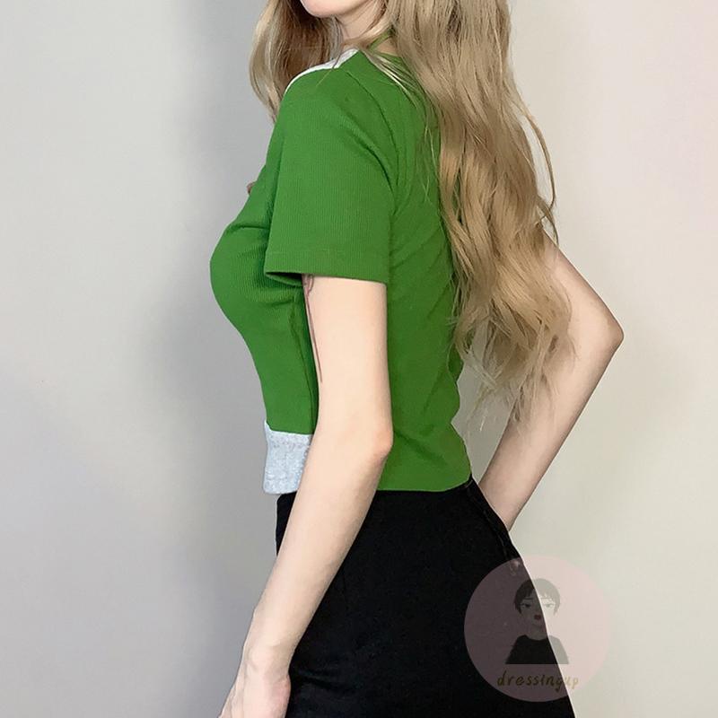 Áo Thun Crop Top In Chữ Phối Họa Tiết Chữ Thời Trang Mùa Hè Cho Nữ