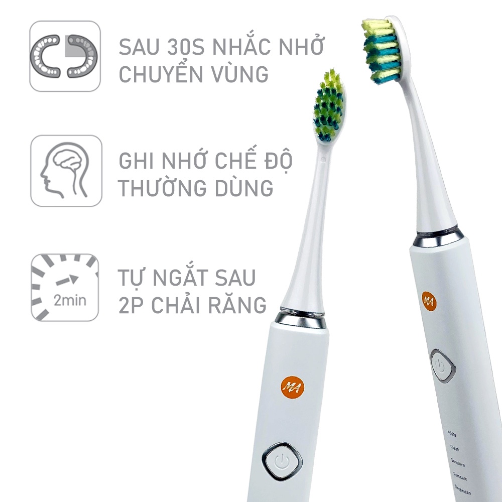 Bàn chải điện MaxAir công nghệ sóng âm Sonic, 5 chế độ rung, tặng kèm 2 đầu bàn chải, hàng chính hãng, BH 12T