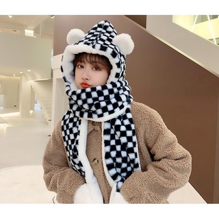 Cute Korean style wool hat with scarf and gloves for women