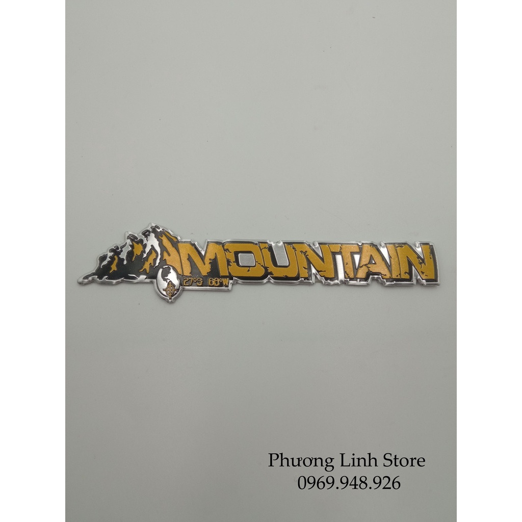 Tem xe ô tô Discovery Moutain tem dán xe oto in nổi logo dán xe ô to dài chữ vàng nền bạc (182)