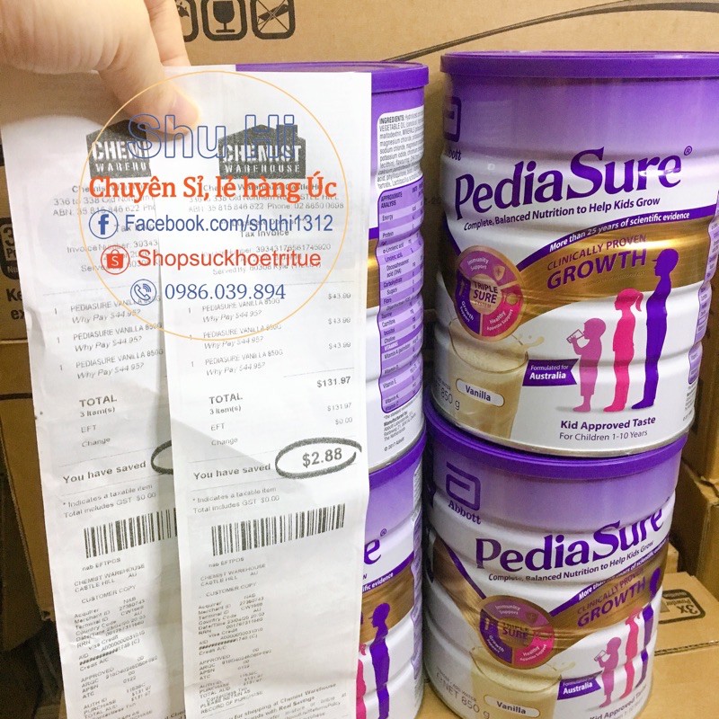 Sữa PediaSure ( Pedia Sure) nắp tím Nội địa Úc 850G