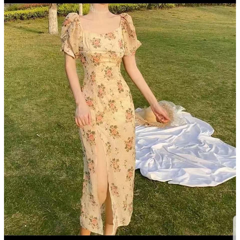 VÁY HOA DÁNG XÒE CỔ VUÔNG CAO CẤP | BigBuy360 - bigbuy360.vn