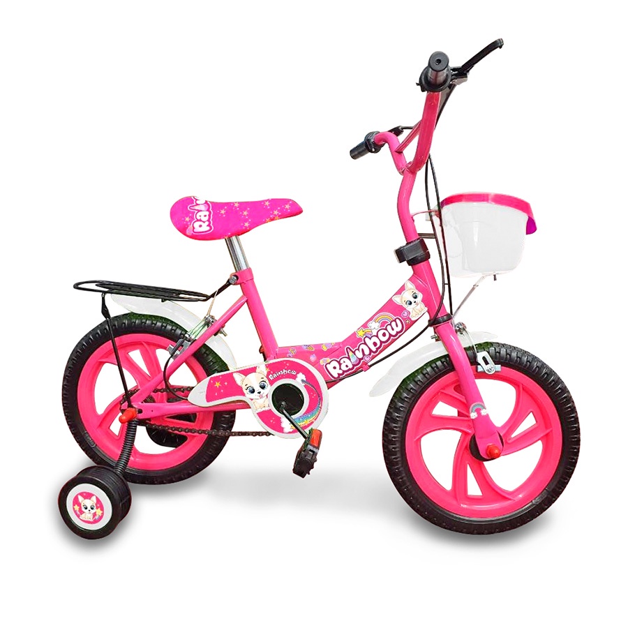 Xe đạp trẻ em 2 bánh Rainbow cho bé gái 2-3-4-5 tuổi Size 12-14inch