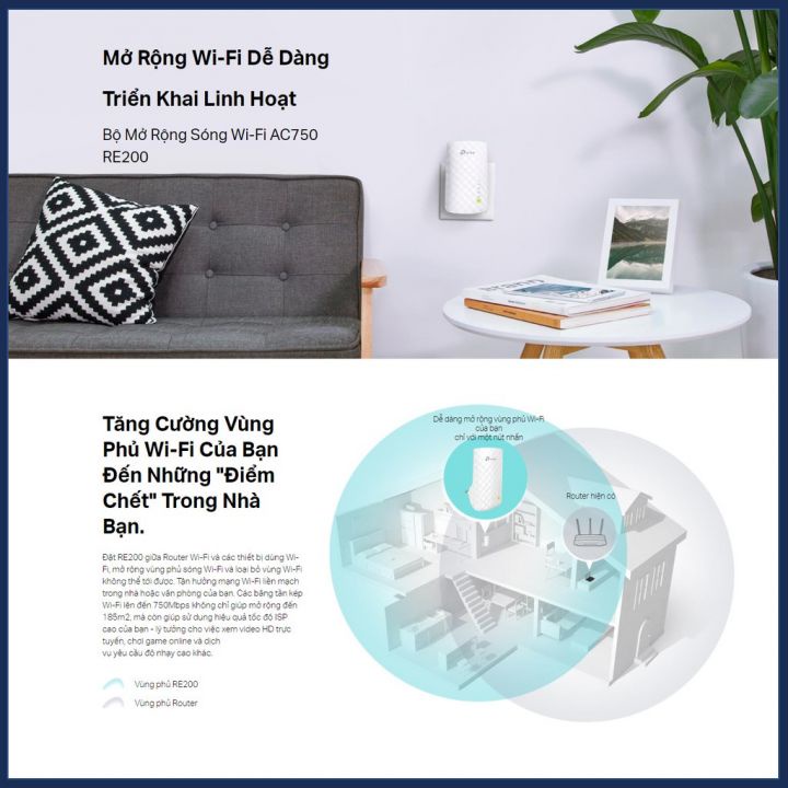 Bộ mở rộng sóng WIFI TP-Link RE200 - Bảo hành chính hãng 24 tháng