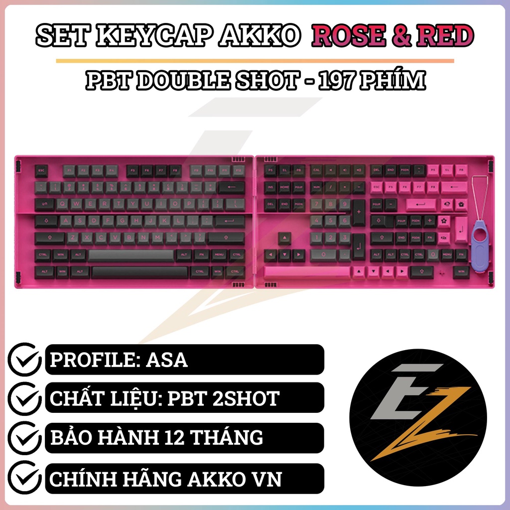 Keycap Cho Bàn Phím Cơ Akko Set – Black &amp; Rose (PBT Double-Shot/ASA profile/197 nút) | Ezpc