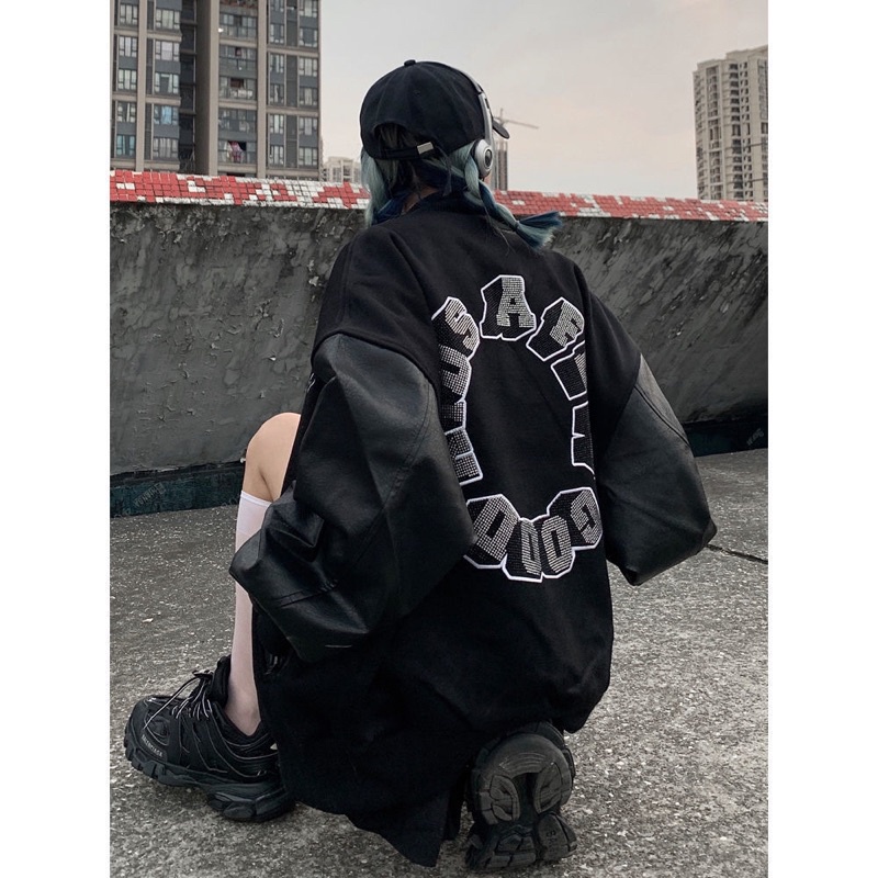 ÁO BOMBER PHỐI TAY DA