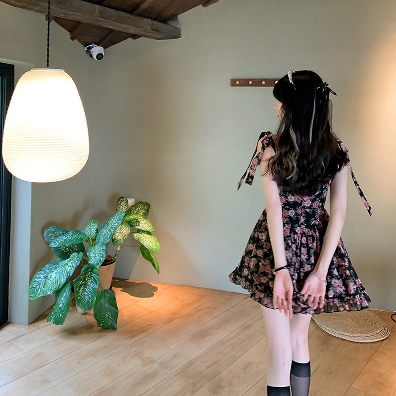 Đầm Mini In Hoa Vải Chiffon Thời Trang Mùa Hè Quyến Rũ Cho Nữ