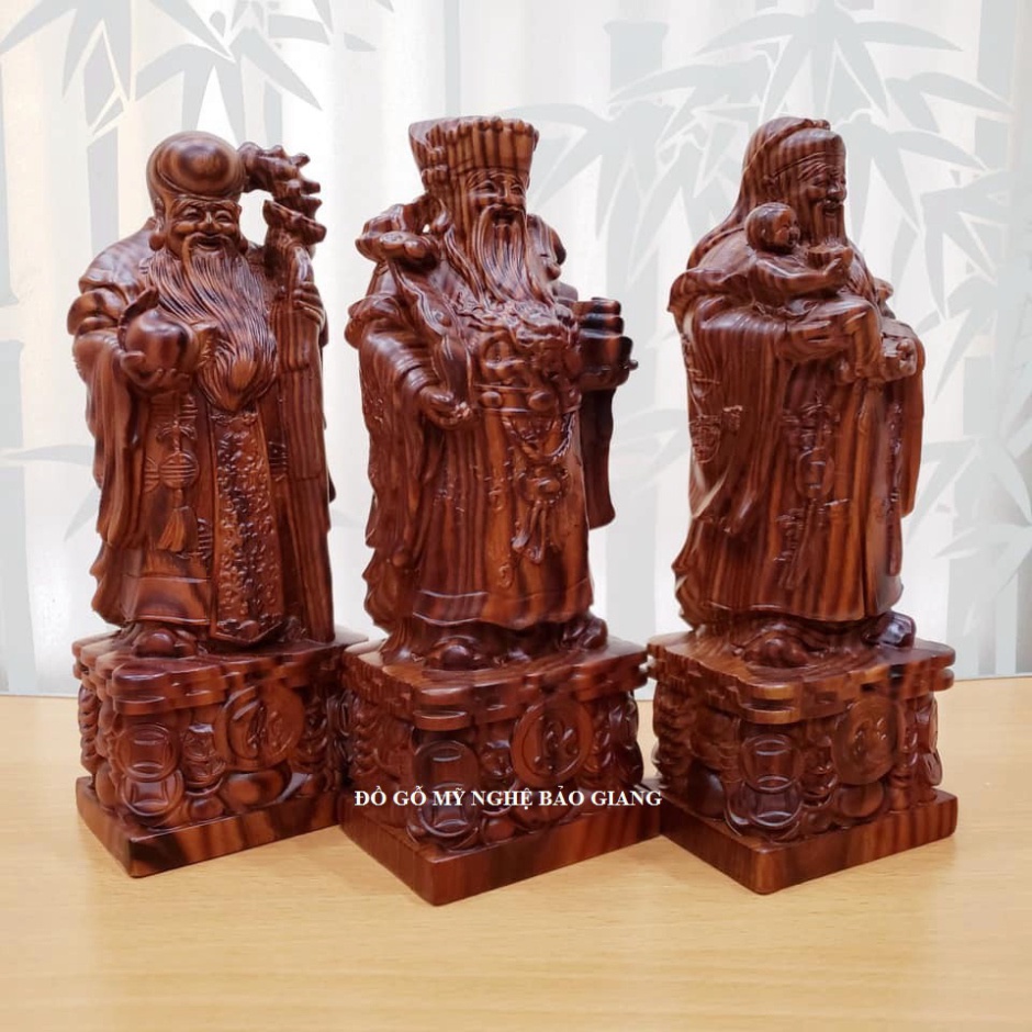 Bộ tượng tam đa phúc lộc thọ gỗ trắc dây cao 20 cm