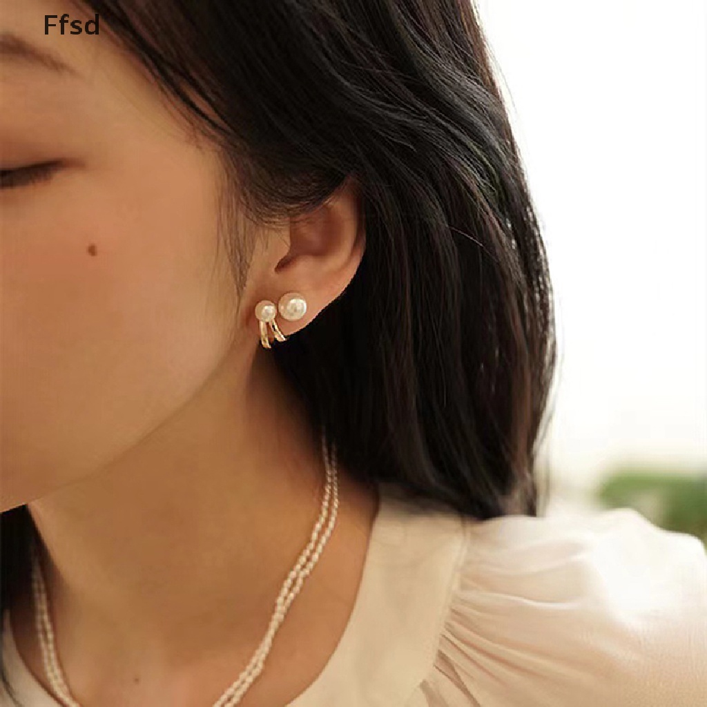 Khuyên tai dạng kẹp xỏ đính hạt ngọc trai nhân tạo phong cách Hàn Quốc sang trọng đơn giản thời trang cho nữ