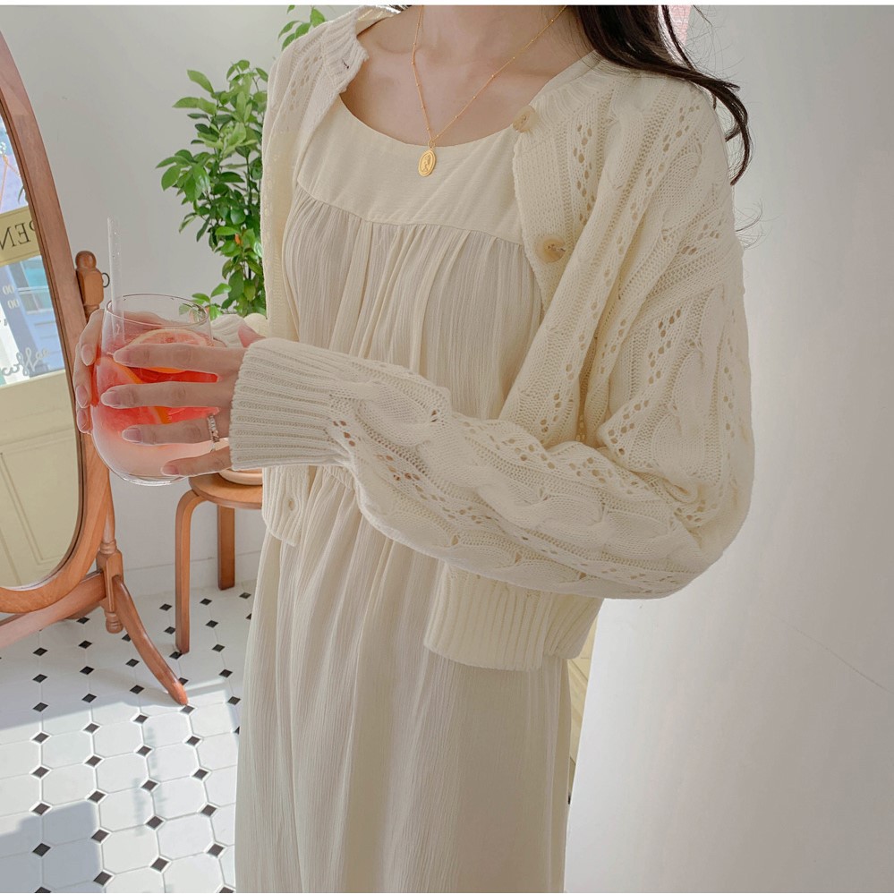 Đầm midi tay dài cổ vuông thời trang 32991