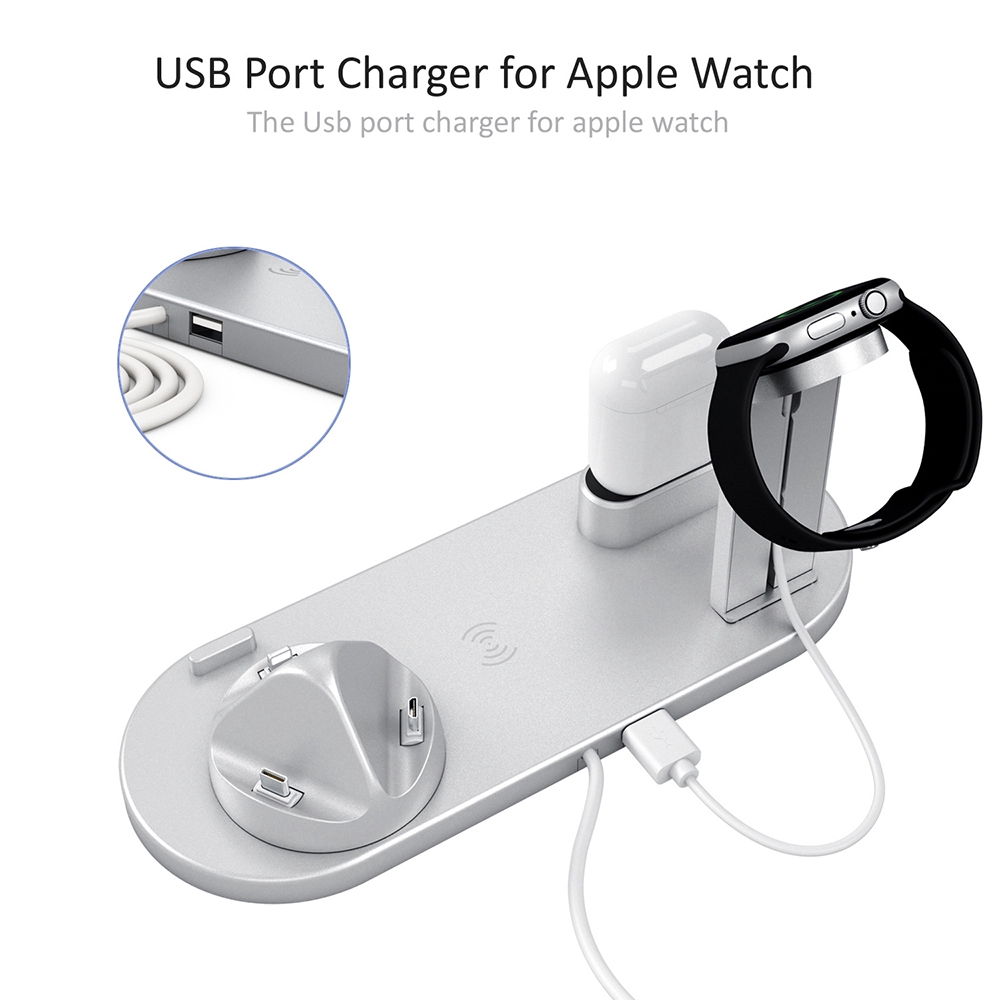 Đế sạc nhanh không dây Qi 3 trong 1 cho Apple Watch iPhone Airpods