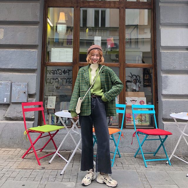 (Hàng Đẹp)Ảnh thật 4 hình cuối-Áo blazer kẻ xanh bơ Ulzzang | BigBuy360 - bigbuy360.vn