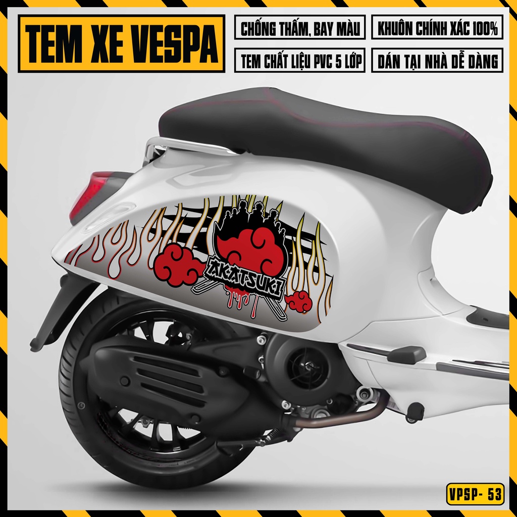 Tem Vespa Sprint / Primavera Phong Cách Nhật Bản AKATSUKI | VPSP53 | Team Decal Hình Dán Xe Máy Vespa Chống Nước Bền Màu