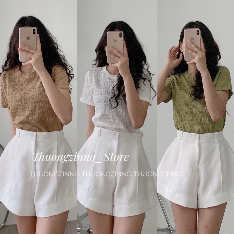 [Ảnh thật/Video] Áo phông xốp Hàn Quốc ngắn tay cho dãn dáng vừa