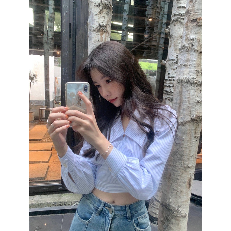 Áo kiểu IELGY dáng ngắn phong cách Hàn Quốc thời trang mùa hè xinh xắn dành cho nữ