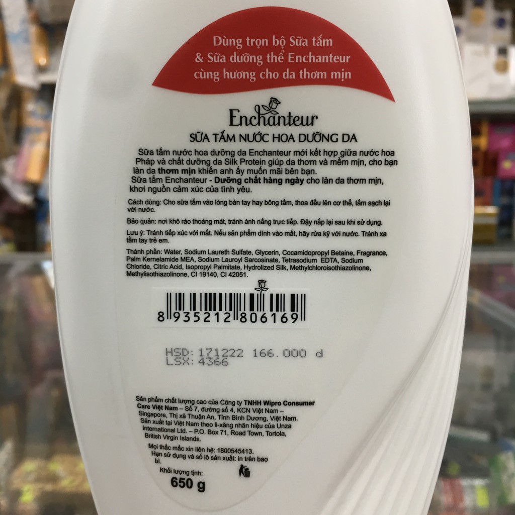 Sữa tắm nước hoa dưỡng da Enchanteur delightful 650g