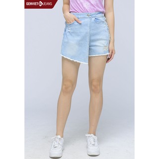 Quần Short Jeans Nữ Giả Váy Tà Lệch Chéo Chất Bò Mềm Cao Cấp GENVIET TQ428J1042