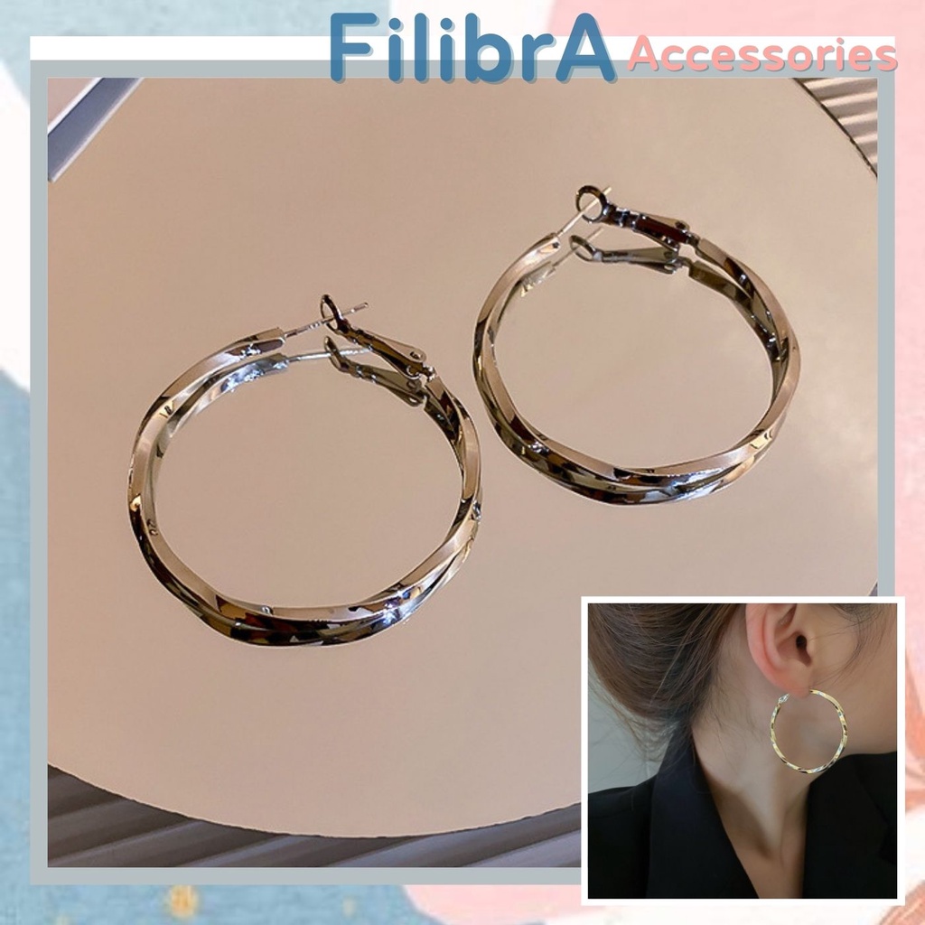 Bông tai tròn to xoắn nhẹ S925 đơn giản, phụ kiện thời trang hoa khuyên tai nữ Filibra -  BT006