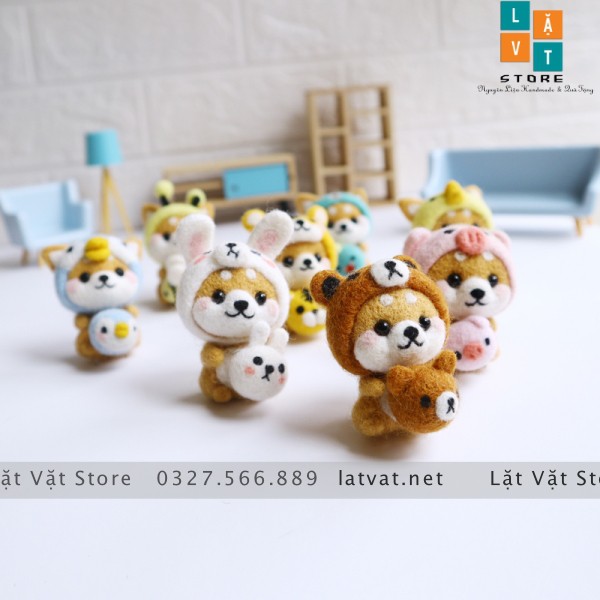 Len chọc có hướng dẫn 8 BABY SHIBA, chọc len thật dễ dàng, NEEDLE FELTING BABY SHIBA, món quà handmade ý nghĩa