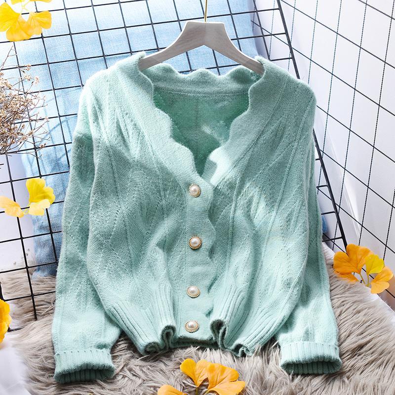 Áo Cardigan Dệt Kim Màu Sắc Ngọc Trai Phong Cách Hàn Quốc Cho Nữ