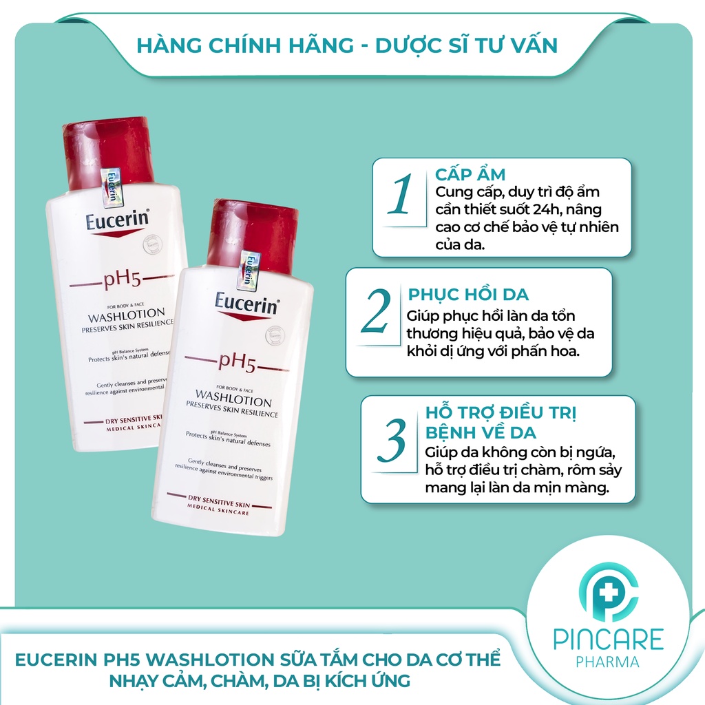 Sữa Tắm Cho Da Nhạy Cảm Eucerin pH5 Washlotion 200ml - Hàng chính hãng - Nhà thuốc PinCare