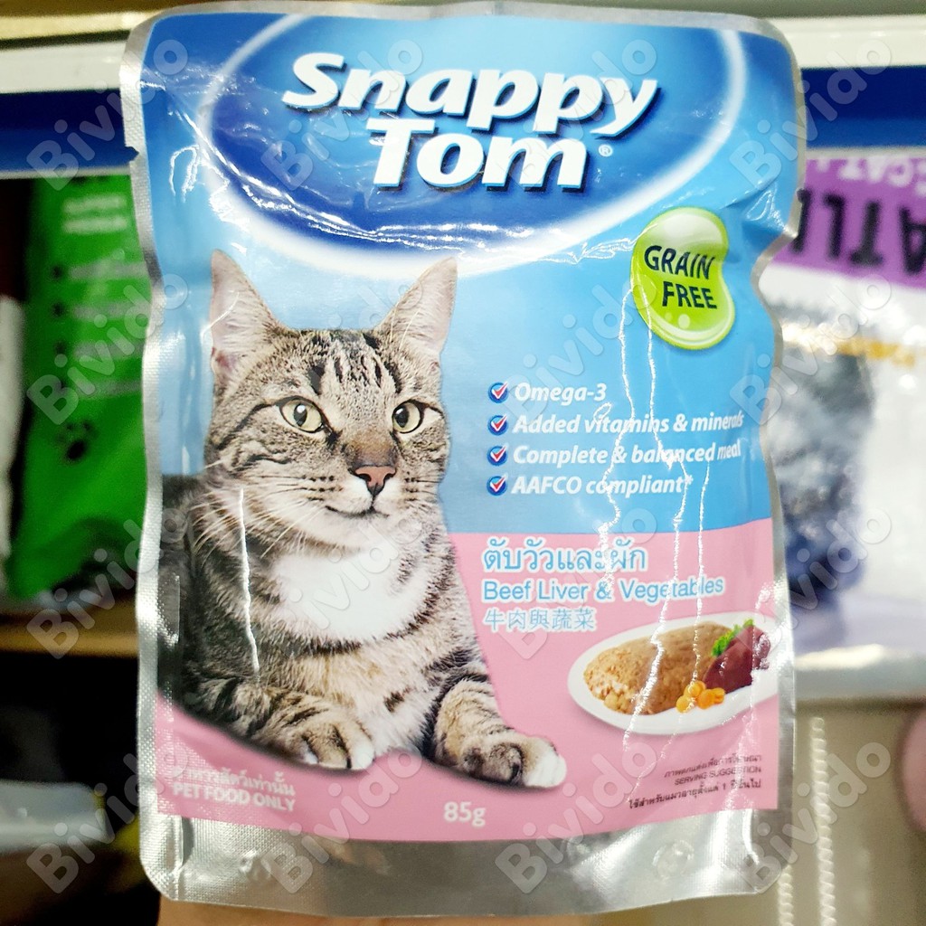 Thức ăn ướt pate mèo Snappy Tom trên 6 tháng tuổi đủ vị túi 85g - Bivido