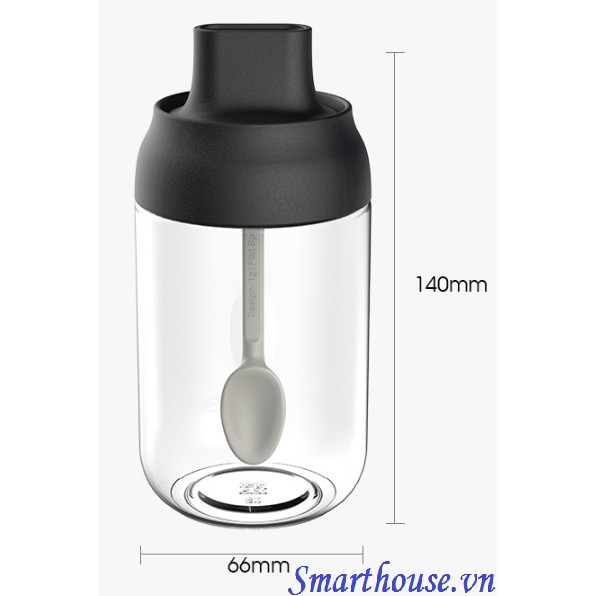Hũ đựng gia vị thủy tinh đẹp, lọ đựng gia vị hộp tròn nhà bếp kèm thìa tiện lợi 2021