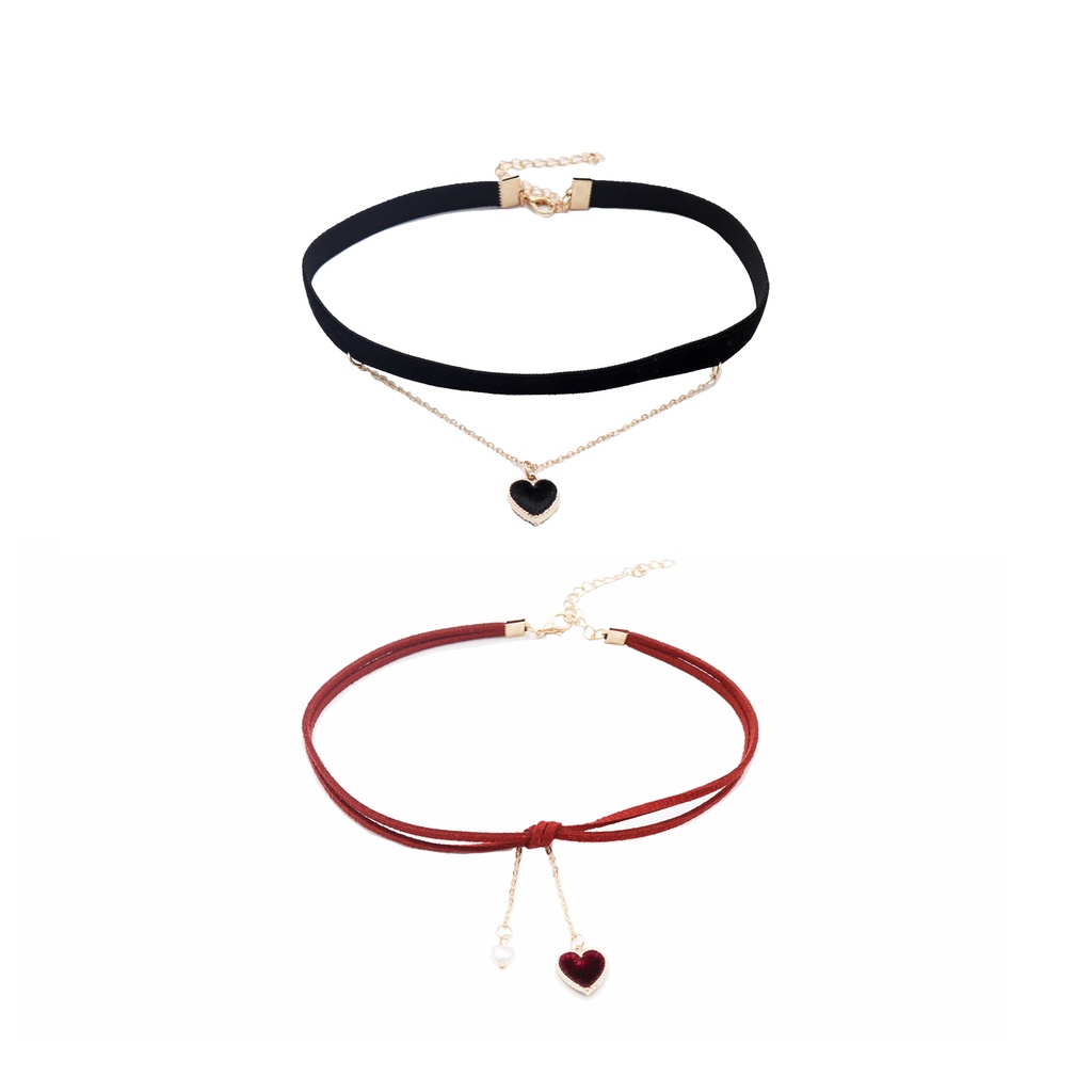 Vòng Cổ Choker Hai Lớp Mặt Trái Tim Phong Cách Hàn Quốc Thời Trang