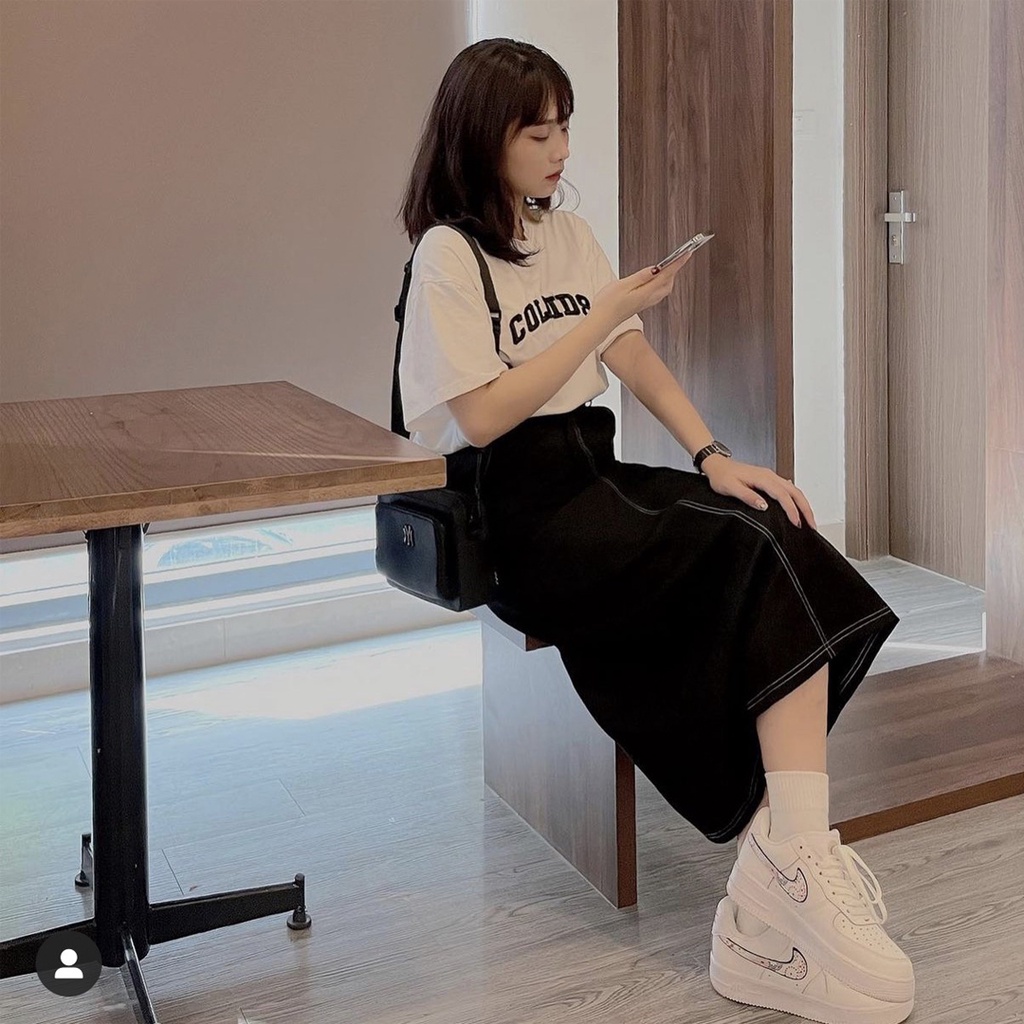 [FREESHIP] Chân váy jeans dáng dài chỉ nổi 2 màu Ulzzang (hàng QC) - Ảnh thật + Video thật cận chất