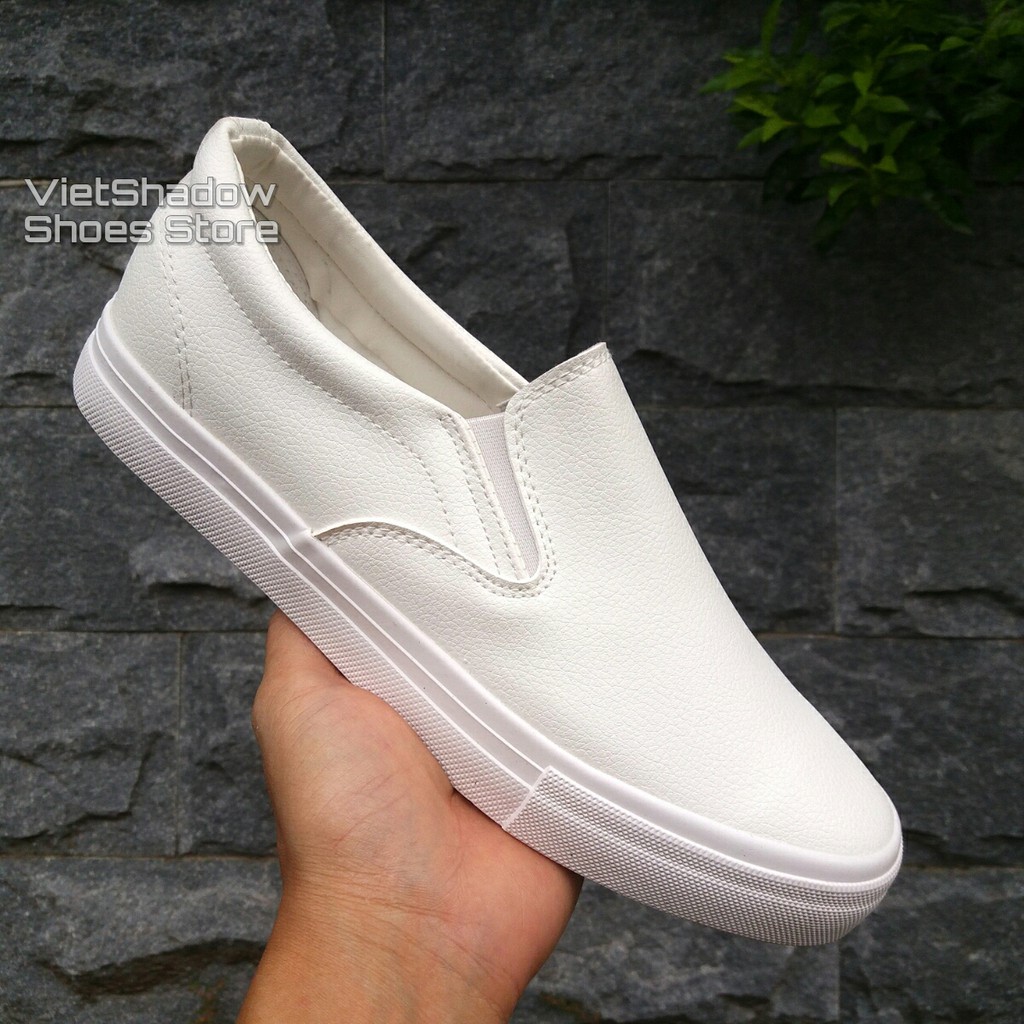 Slip on da nam - Giày lười da nam tăng chiều cao - Chất liệu da PU màu trắng full và đen đế trắng - Mã SP A568 | BigBuy360 - bigbuy360.vn