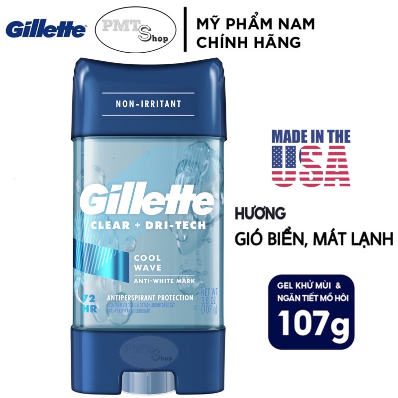 Lăn khử mùi nam Gillette Clear Gel Cool Wave 108g , 107g