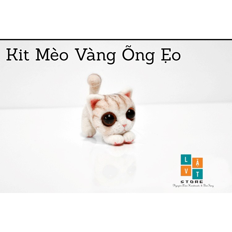 [Có Video Hướng Dẫn] Bộ Len Chọc Làm Mèo Vàng Ưỡn Mình - Needle Felting Cat - Handmade, diys