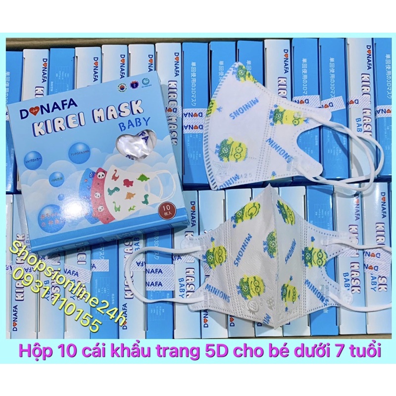 ✅ Hộp 10 cái khẩu trang 5D mask Donafa cho bé dưới 7 tuổi Hình minion