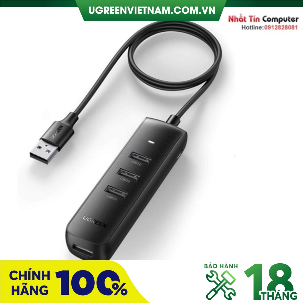 Hub chia USB 3.0 ra 4 cổng dài 0,5M/1M chính hãng Ugreen cao cấp (Micro USB cấp nguồn)