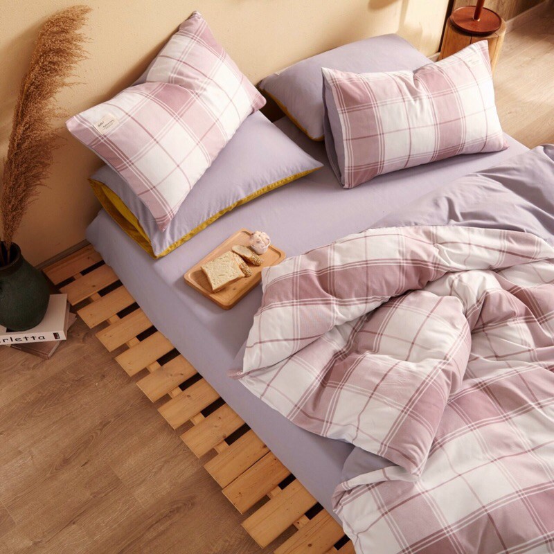 Set chăn ga cotton tici phối kẻ caro